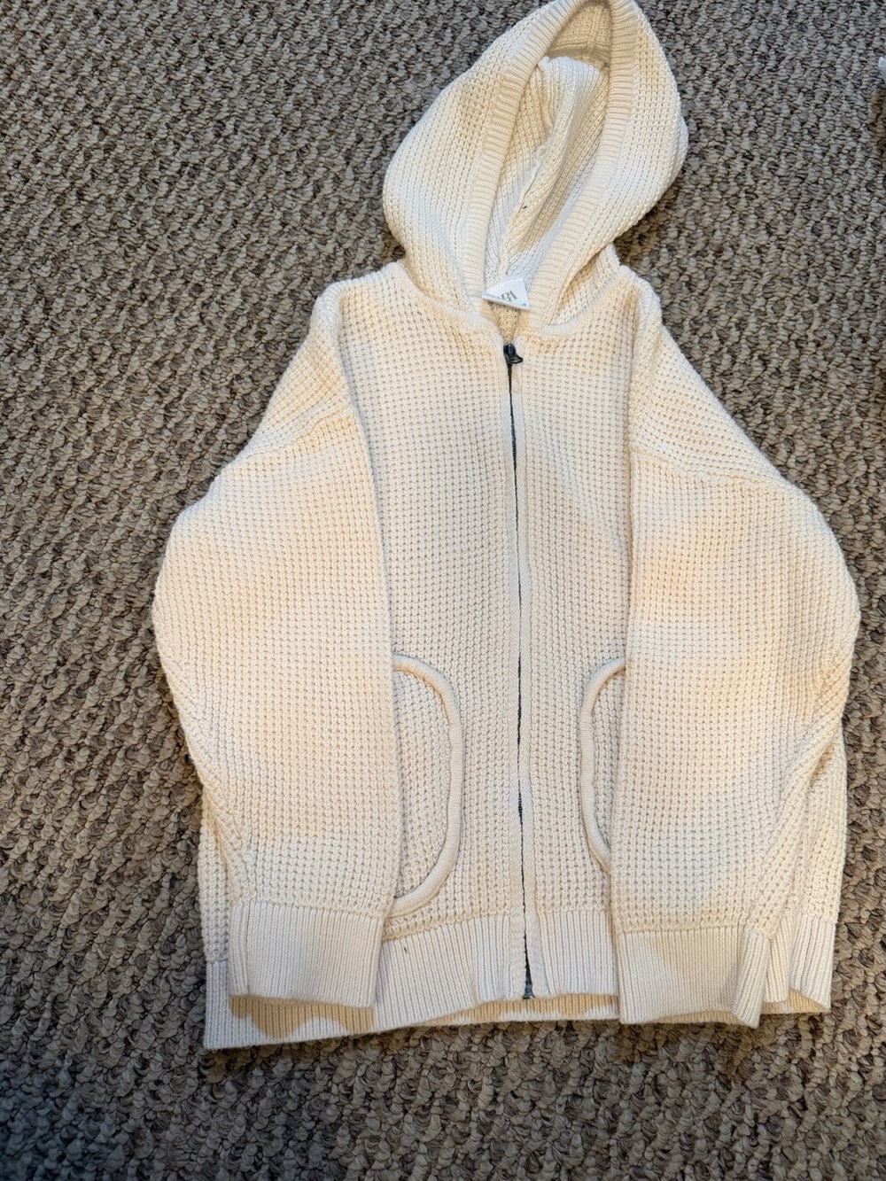 Zara Cream Knit Hooded Zip Sweater